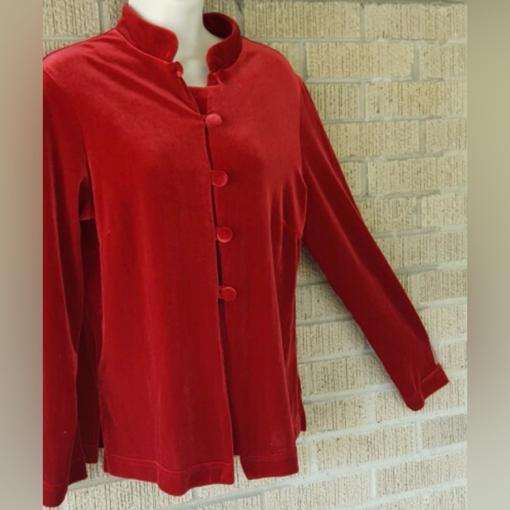 Coldwater creek vintage Red Velvet mandarin Button Front Jacket xs